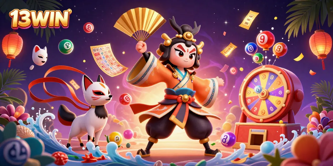 Experience the thrill of 13WIN with vibrant lottery elements and 3D characters bringing excitement to online gaming.